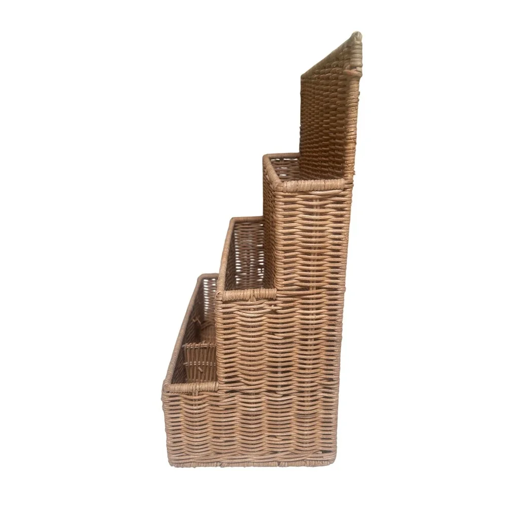 Woven Wicker Wall Hanging Mail Organizer 3 Tier Tiered Desk Sorter Boho Brown